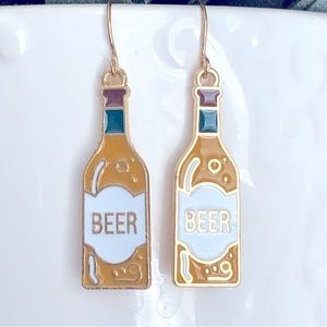 New Beer Bottle Dangling Drop Enamel Earrings Fun Party Novelty Unique Gifts